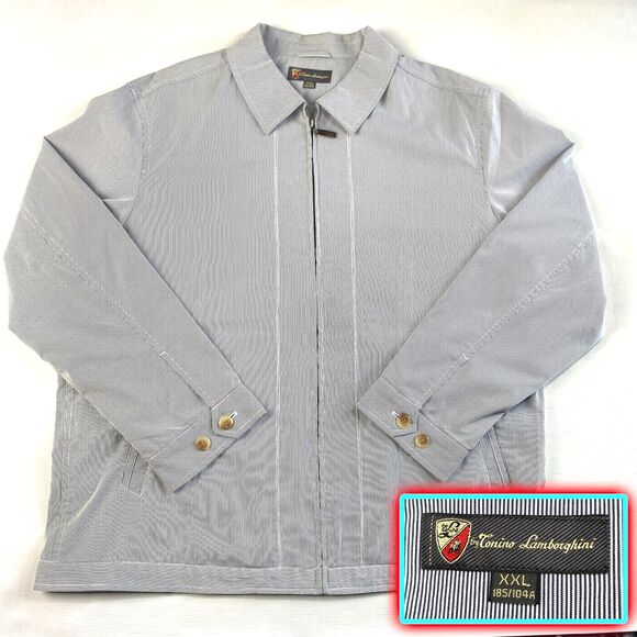 Lamborghini GRAY PINSTRIPE DRIVING JACKET! Tonino Work Light Casual XXL 2XL - Picture 1 of 16